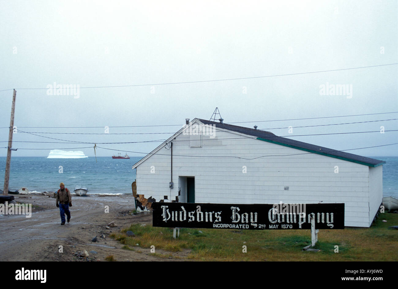 Nunavut Pond Inlet the wooden building of the Hudson Bay Company in Stock Photo