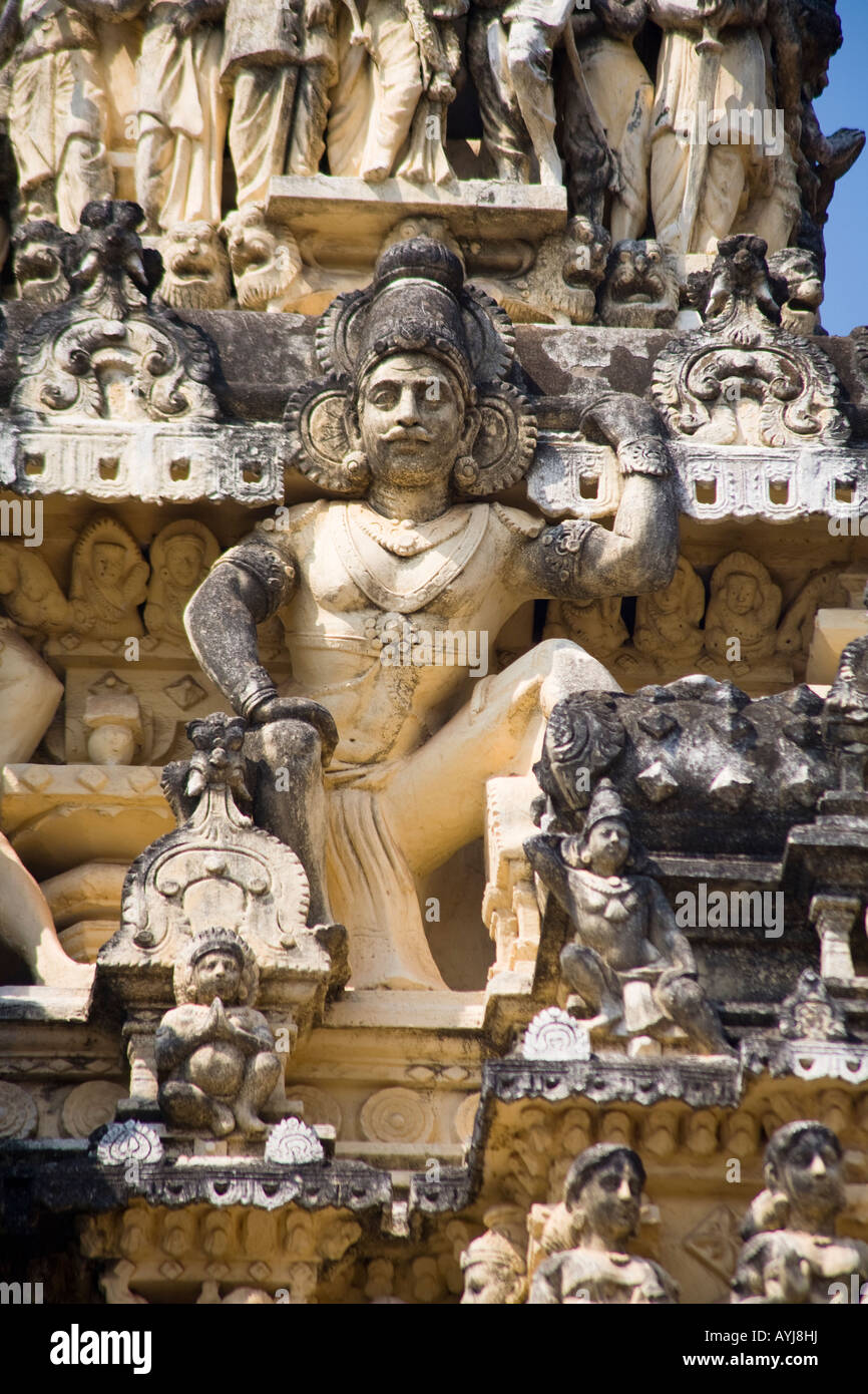 Carved statues on gopuram, Sree Padmanabhaswamy Temple, Trivandrum, Kerala, India Stock Photo