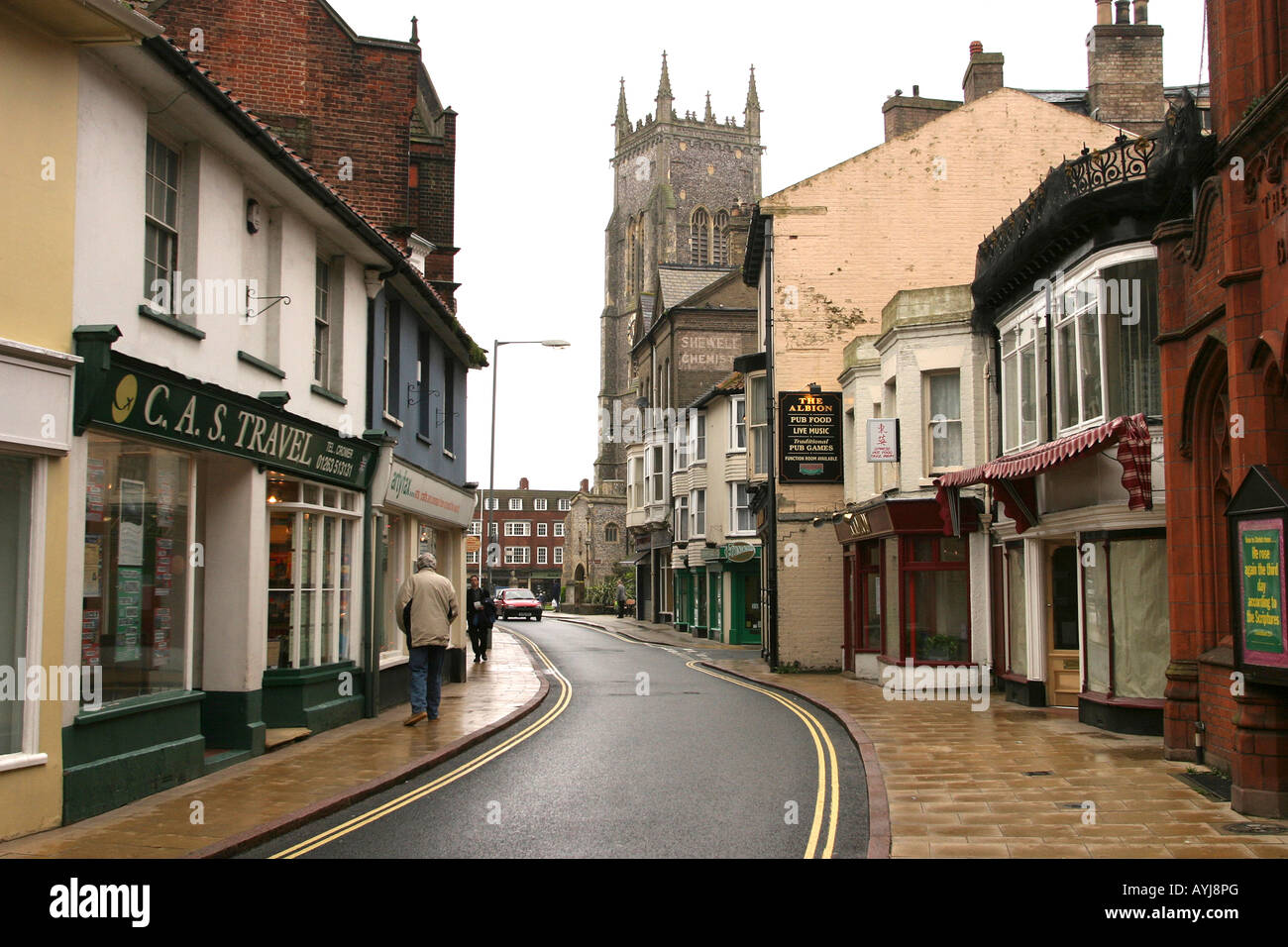 Norfolk Cromer Parish Church and Church Street Stock Photo Alamy