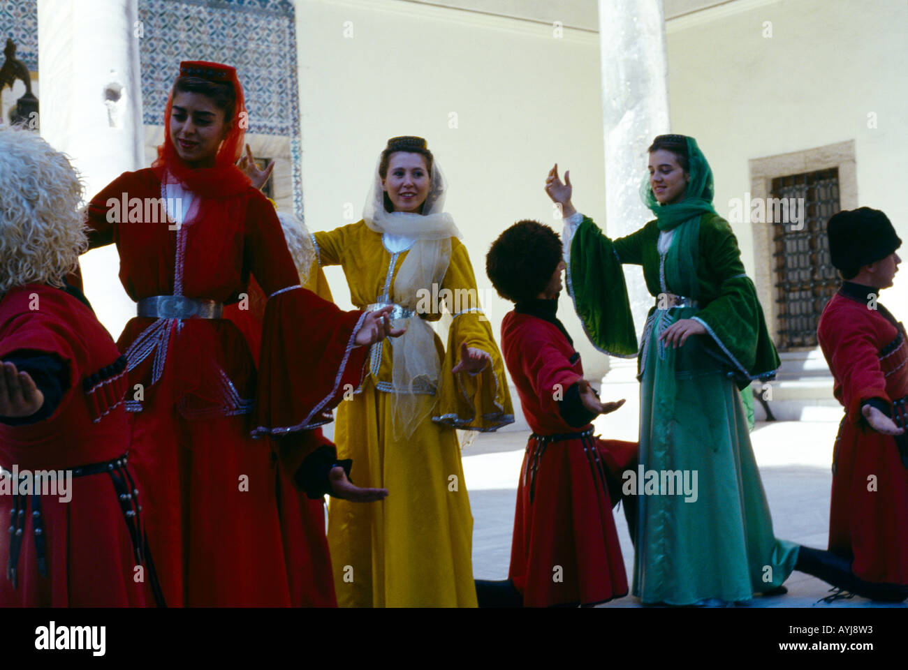 Istanbul Turkey Topkapi - Courtyard Folk Dancers Stock Photo