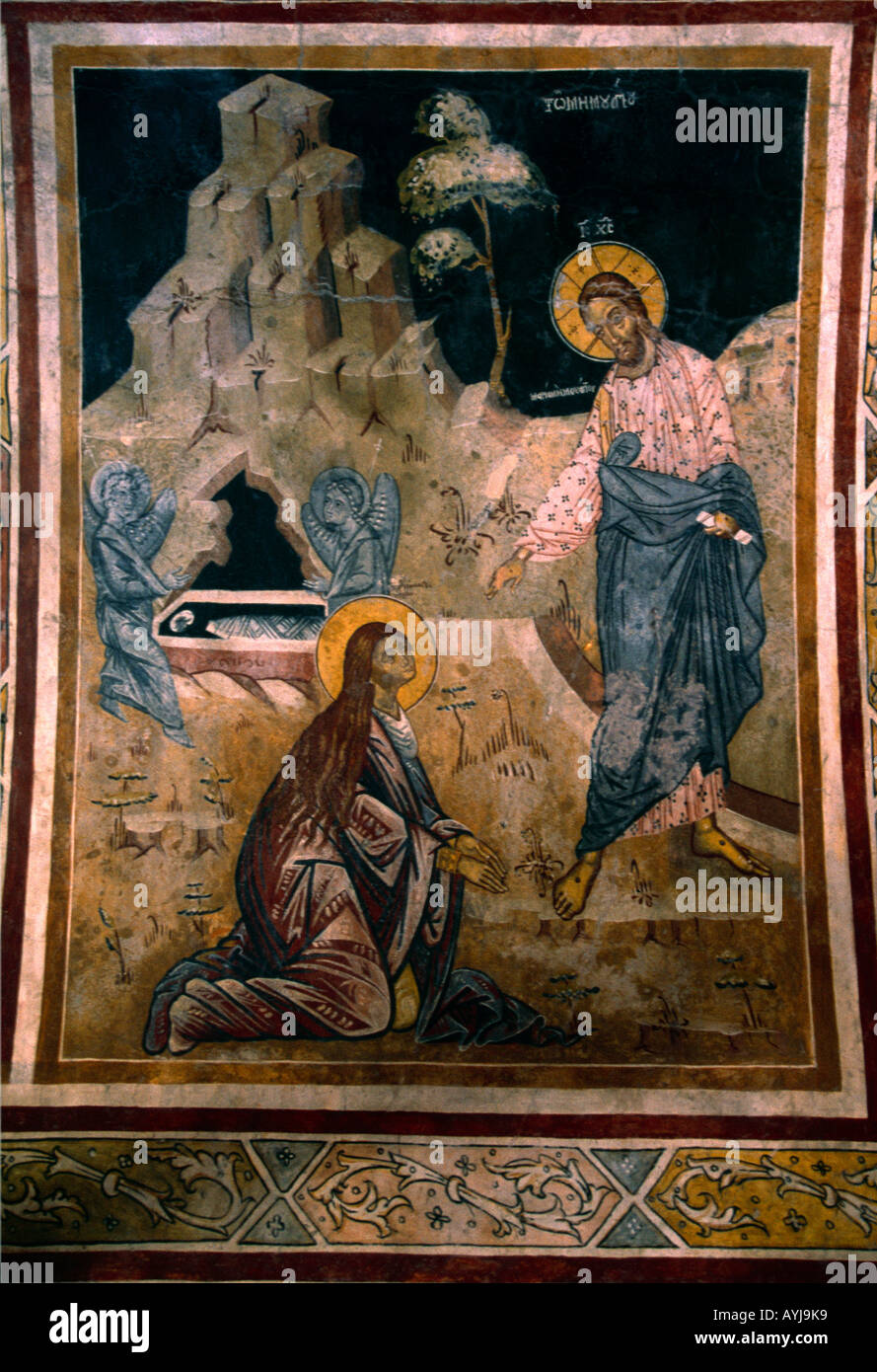 Rhodes Greece Thari Monastery Fresco Mary Magdalene Washing Feet Of Christ 1300-1450 Stock Photo