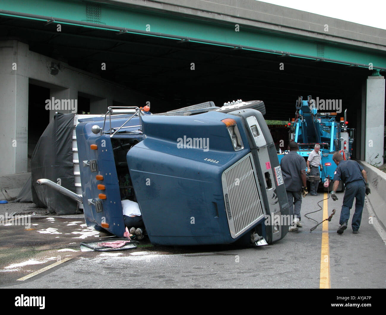 Semi Truck Wreck Diesel Fuel Spill Stock Photo - Alamy