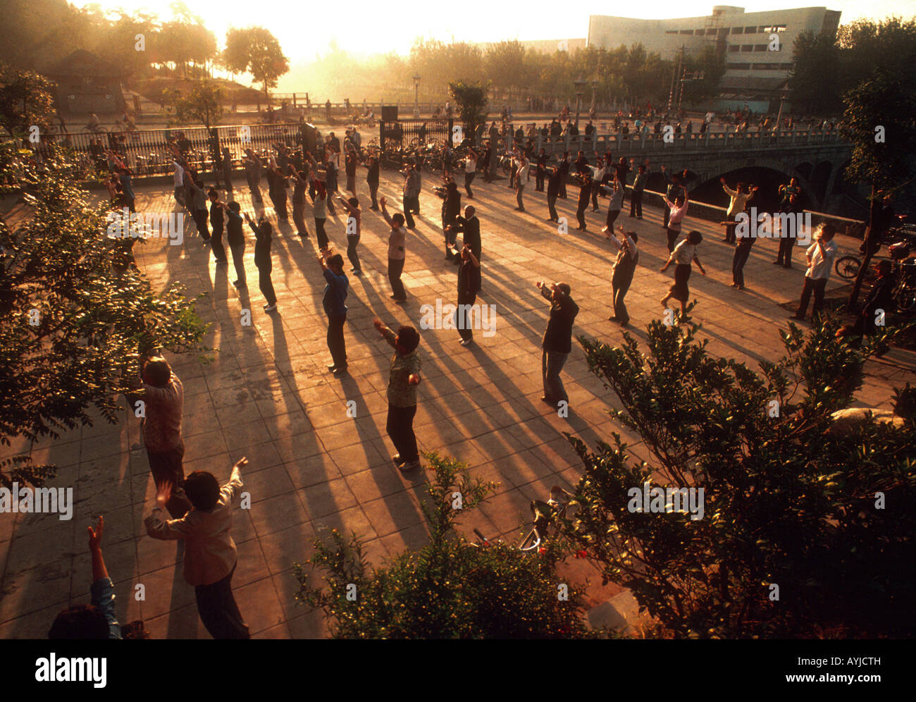 Xi'an morning exercises outside South Gate of the city Stock Photo
