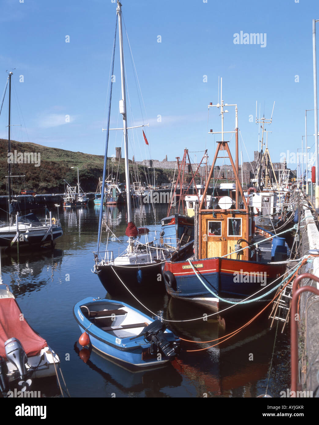 Wooden fishing boats in harbour, Port Erin, Isle of Man Stock Photo
