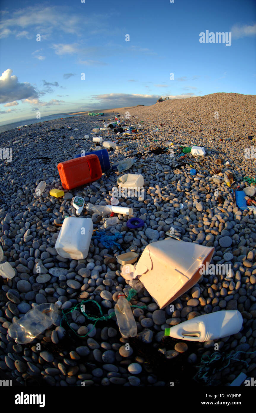 Rubbish washed up on Chesil Beach in Dorset England UK Stock Photo Alamy
