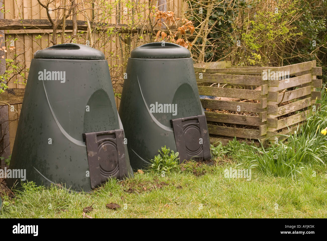 Compost bins in a garden Stock Photo Alamy
