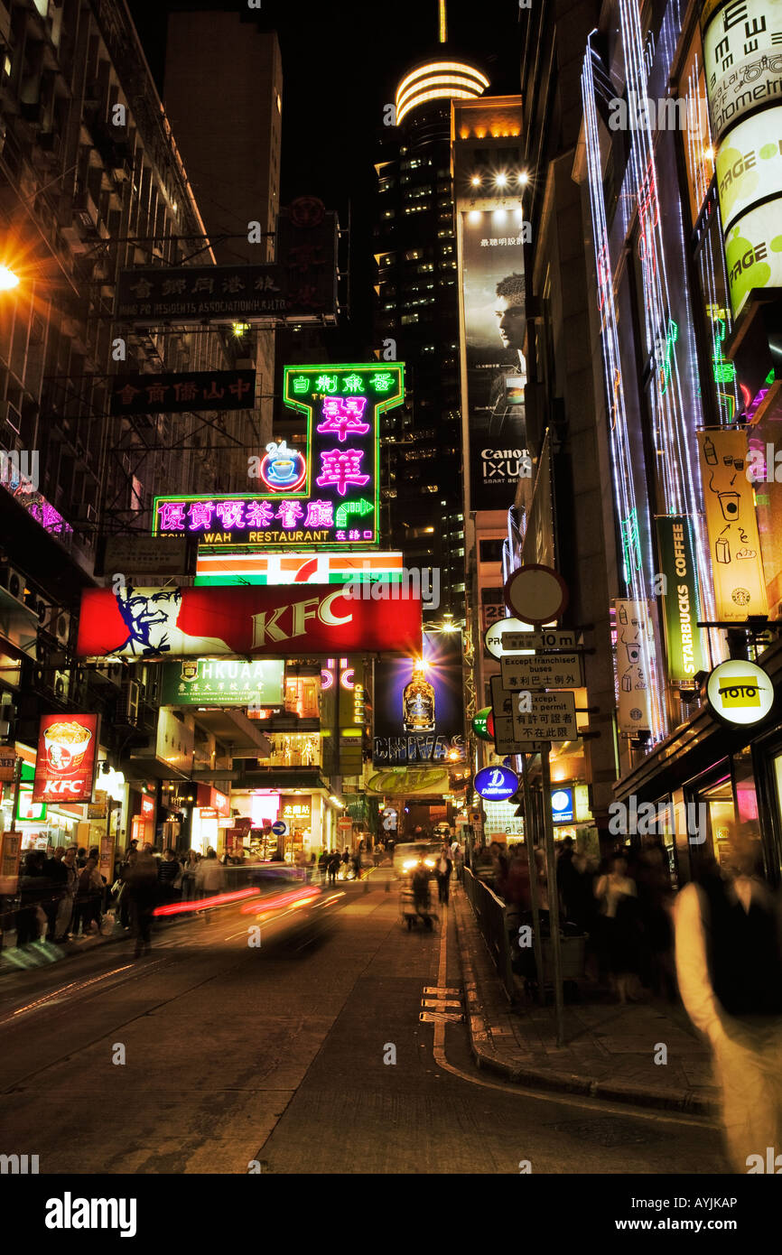 Neon lit street scene of Hong Kong at night Hong Kong Stock Photo - Alamy