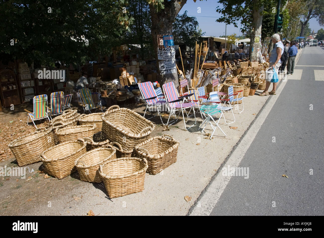 Baskets for sale on street market near Guarda Portugal Stock Photo