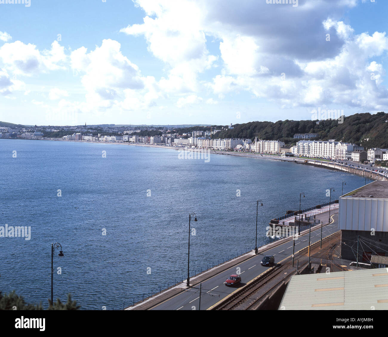 View of city and beachfront, Douglas, Isle of Man Stock Photo