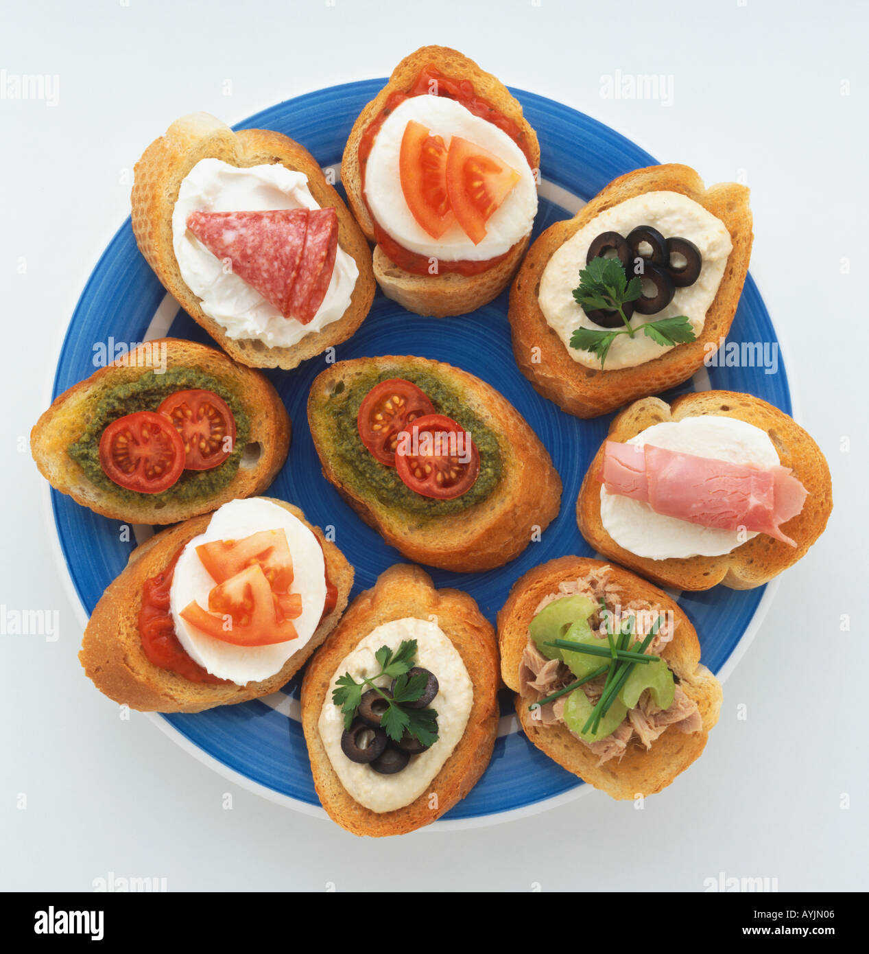 Above view of Crunchy Crostini Italian style toasted bread with tasty