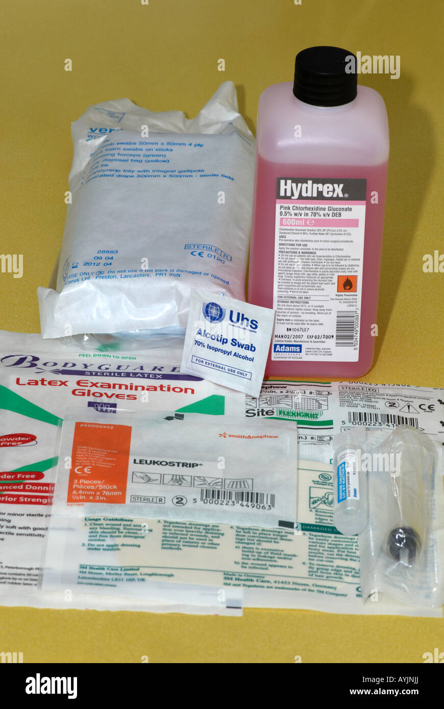 Still life of picc line cleaning equipment on table prior to use