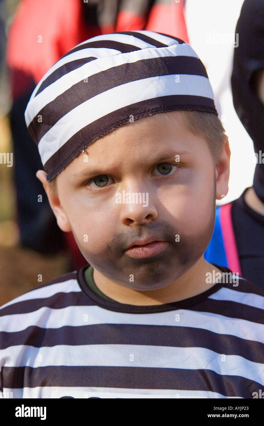 Young Boy Dressed As Prisoner For Halloween Corydon Stock Photo