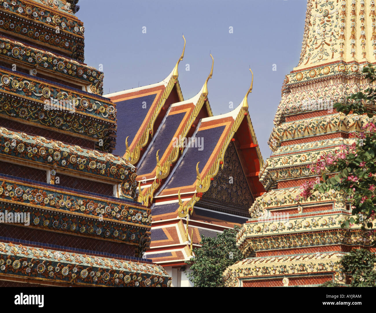 Wat Po temple Complex of buildings Tiered chedi towers Detail of ...