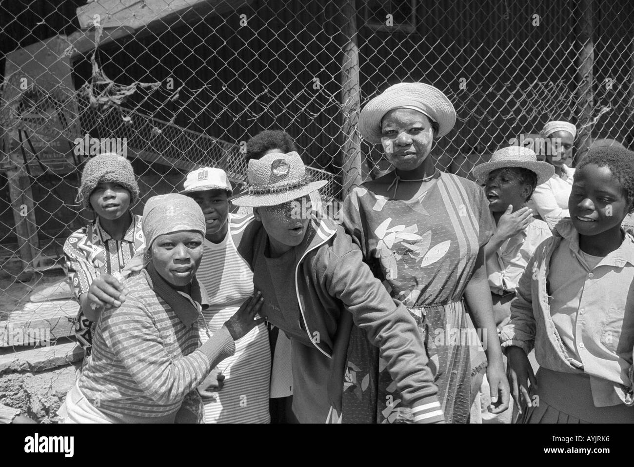 People celebrating receiving food aid. Lesotho, Southern Africa Stock