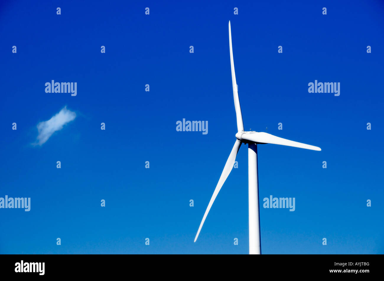 Detail of a wind turbine and blue sky Stock Photo