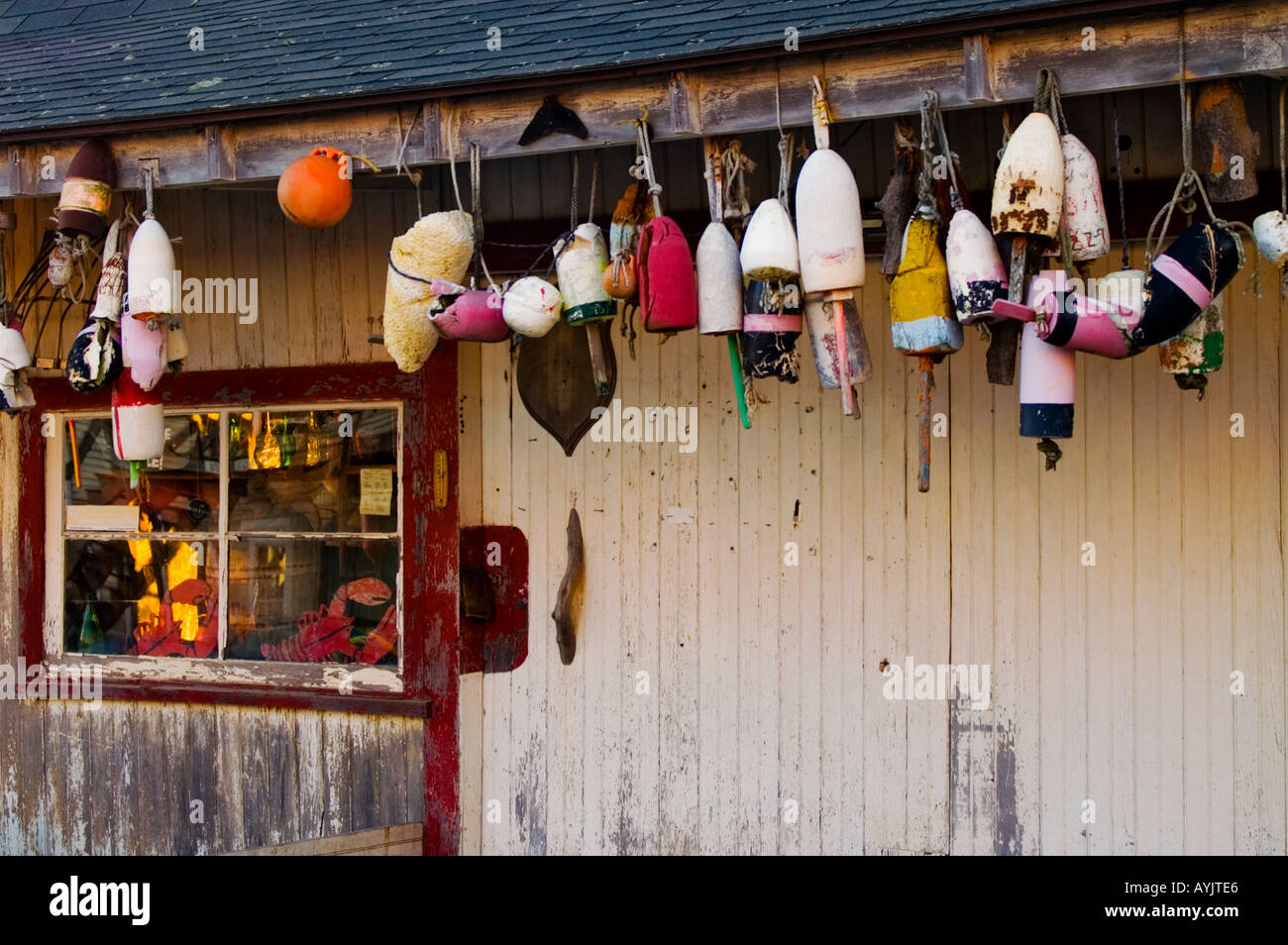 Lobster Buoys on Store Front, South Bristol, Maine Stock Photo Alamy