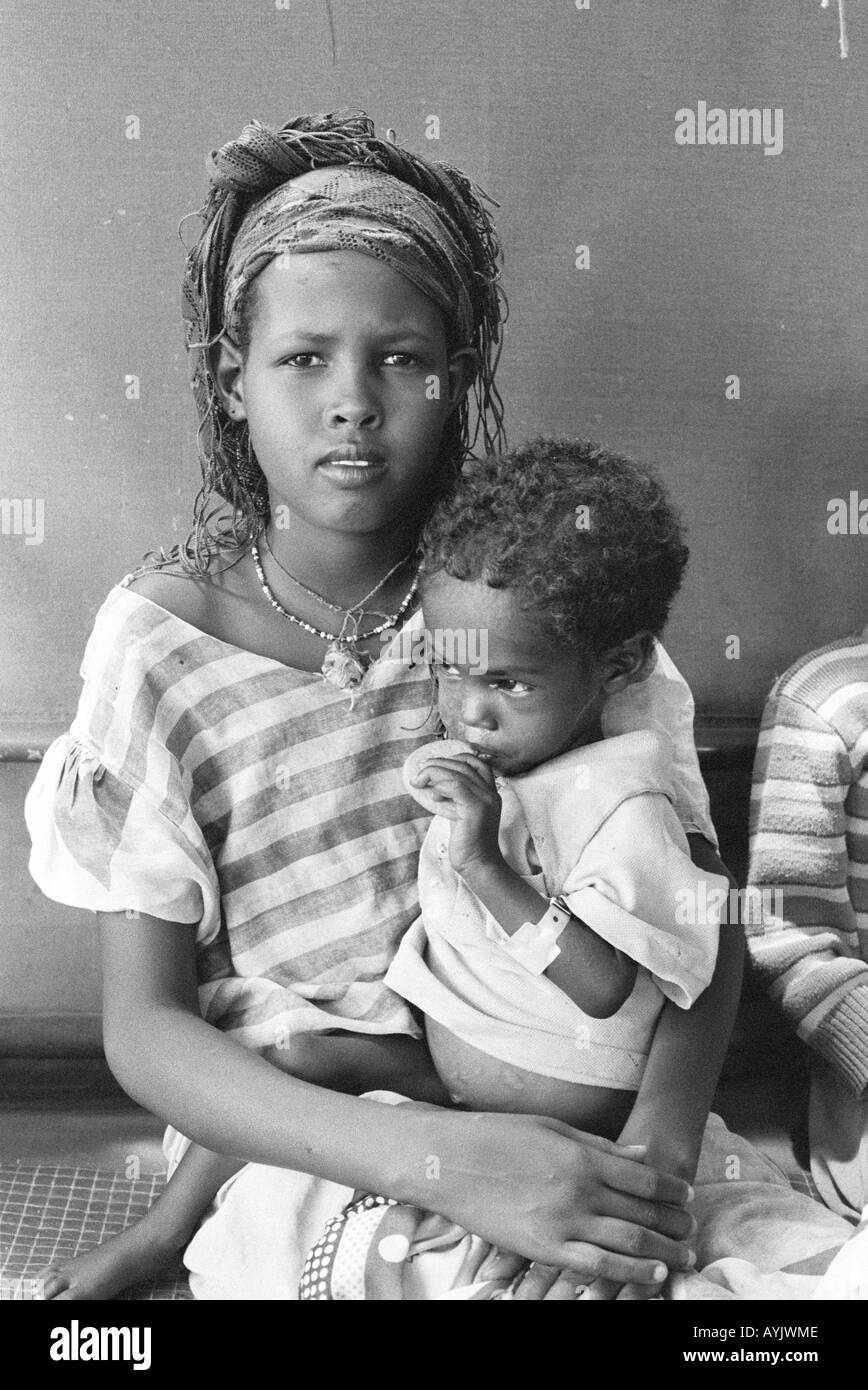 B/W Of A Somali Girl And Child, Refugees From Famine In War-torn