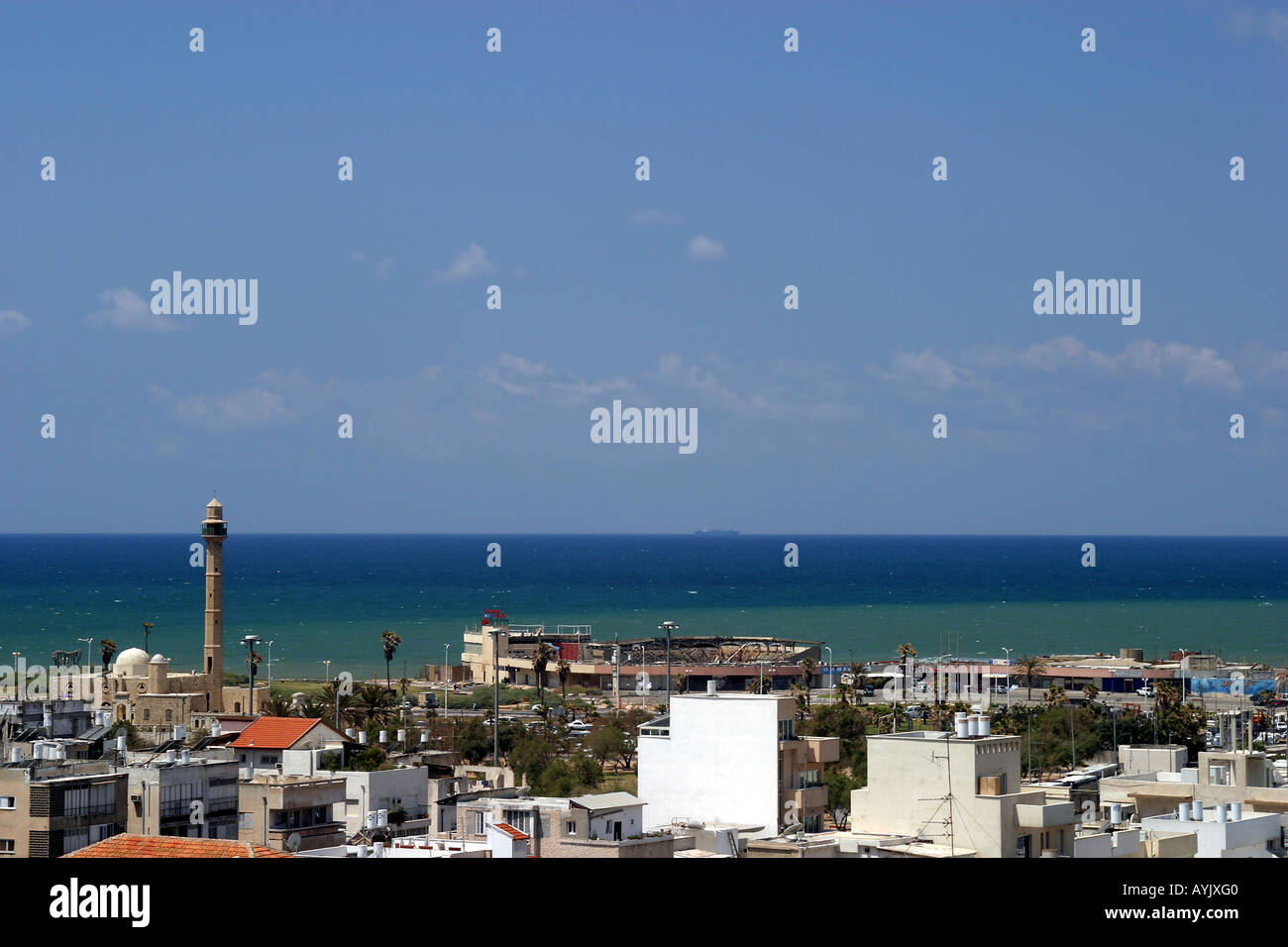 The Tel Aviv Sky line as seen from the Shalom tower Looking south towards Jaffa Stock Photo