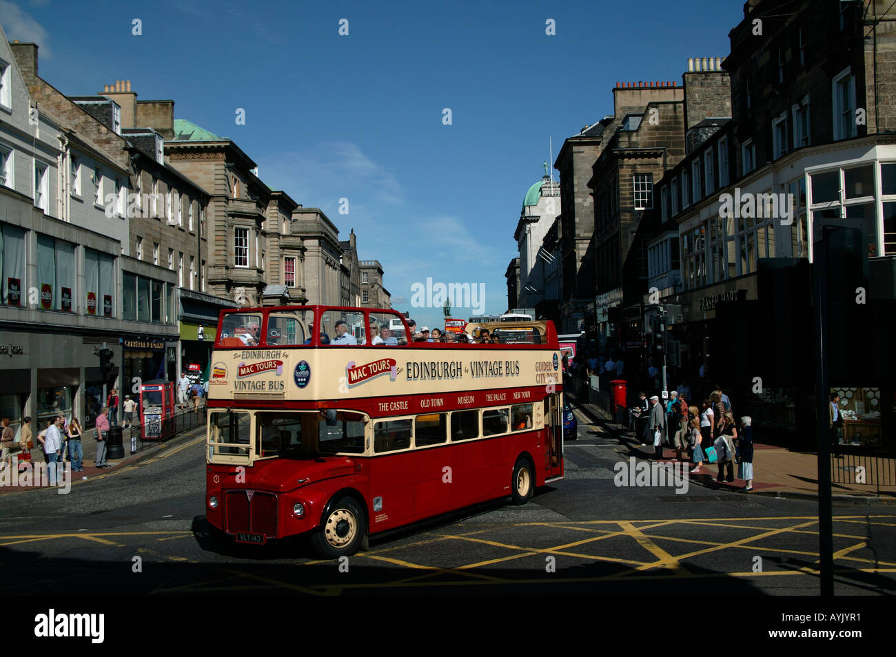 Edinburgh capital city vintage tour bus, Scotland Stock Photo