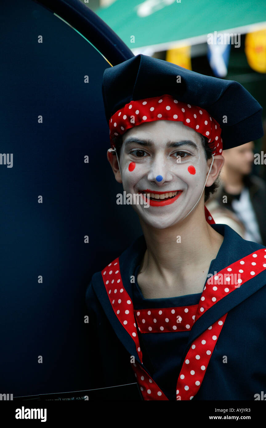 Male actor smiling with painted face Edinburgh Fringe Festival Scotland Stock Photo