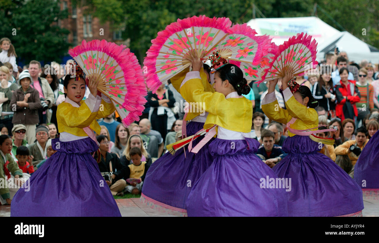 Korean dance troupe performing at Fringe Sunday, Edinburgh Fringe Festival, Scotland Stock Photo