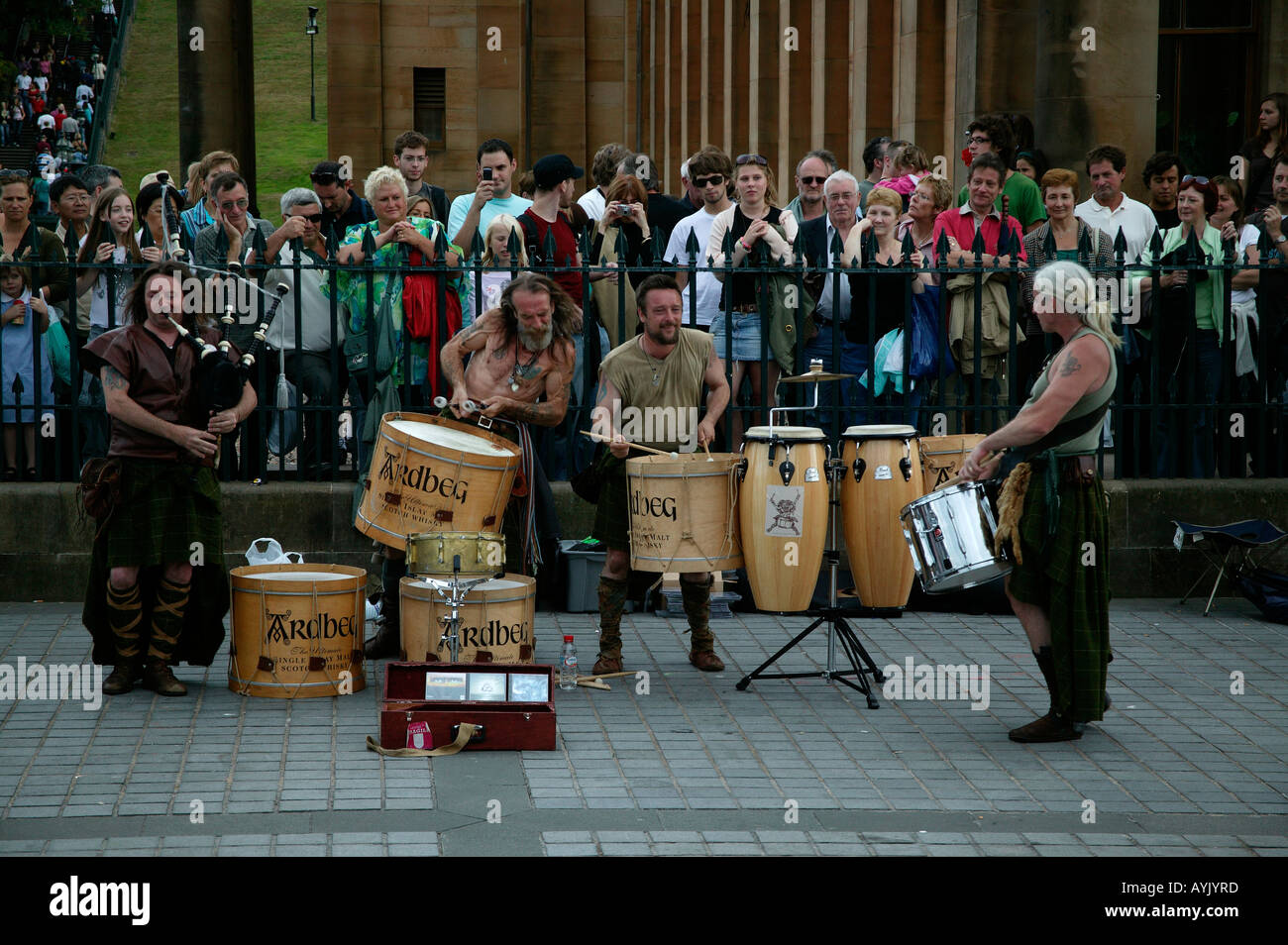 Clan an Drumman Scottish drum band group during Edinburgh Fringe Festival Scotland Stock Photo