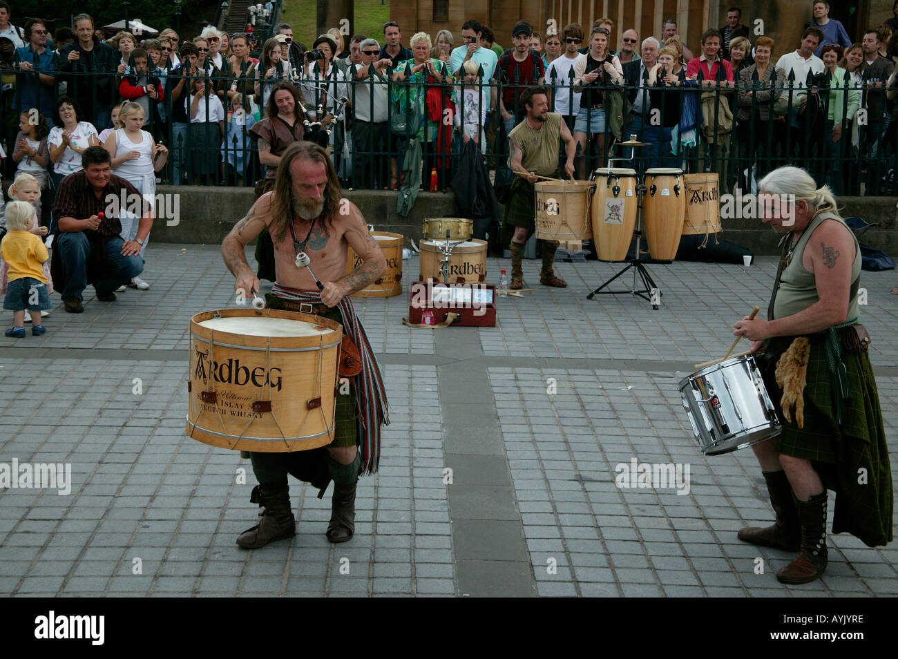 Clan an Drumman Scottish drum band, during Edinburgh Fringe Festival Scotland Stock Photo