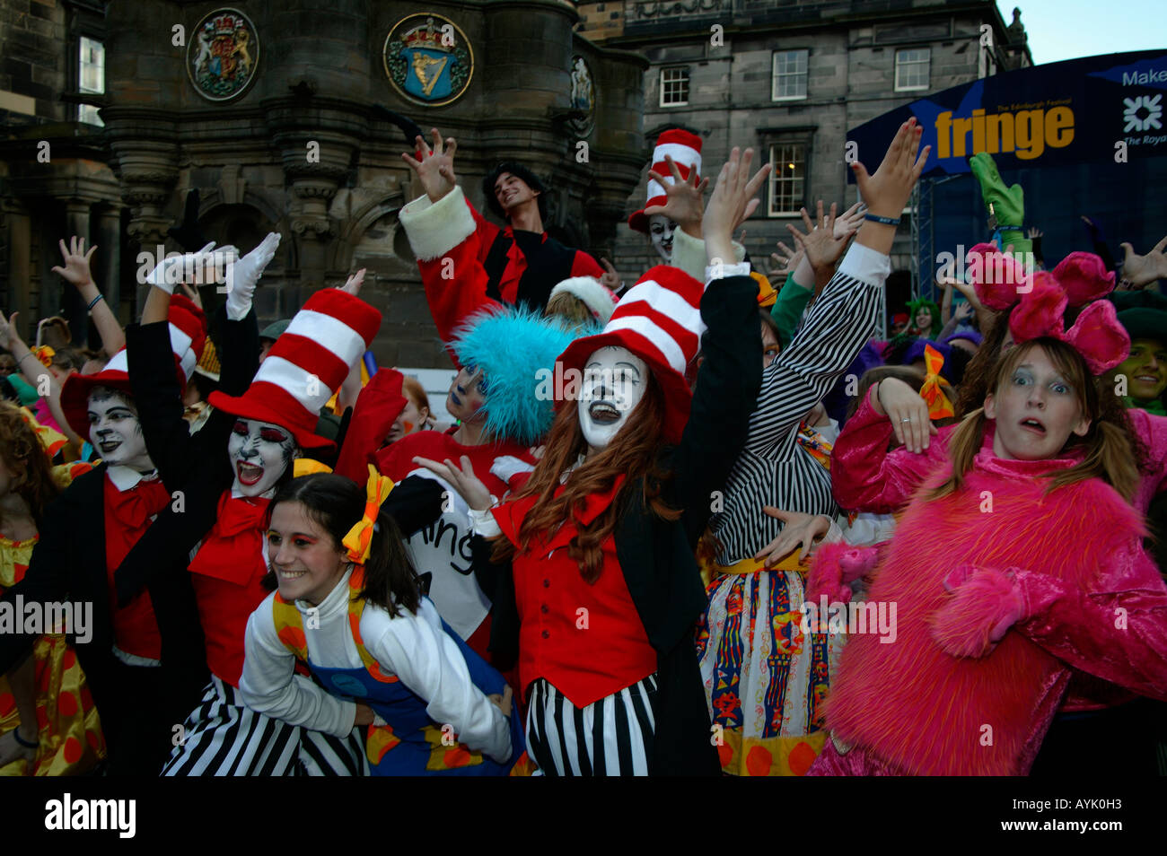 Entertainers performing to promote their show during the Edinburgh Fringe Festival, Scotland, UK, Europe Stock Photo