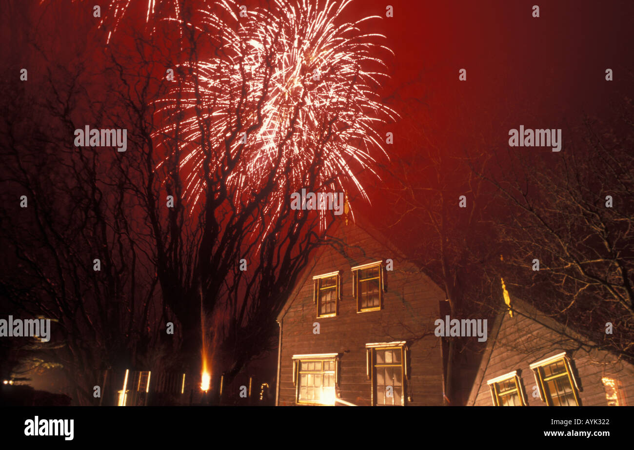 Firework near house with new year Stock Photo Alamy