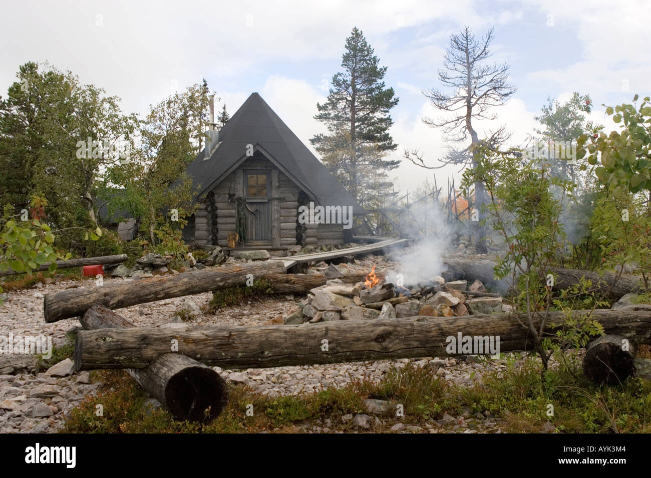 Log cabin Amethyst mine Pyha Luosto National Park Finland Stock Photo