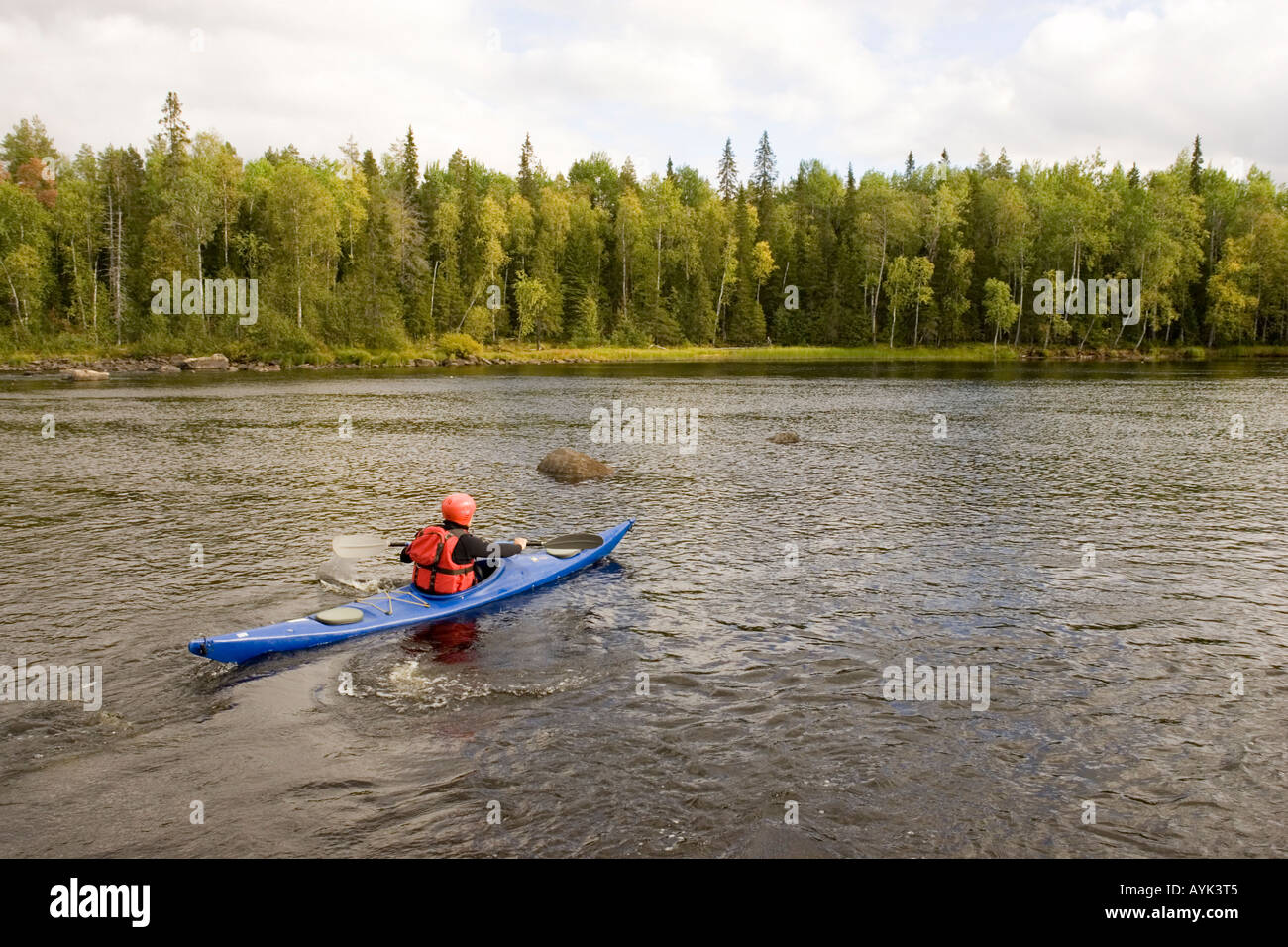 Kayaking on River Raudanjoki Arctic Circle Hiking Area near Rovaniemi Finland Stock Photo Alamy
