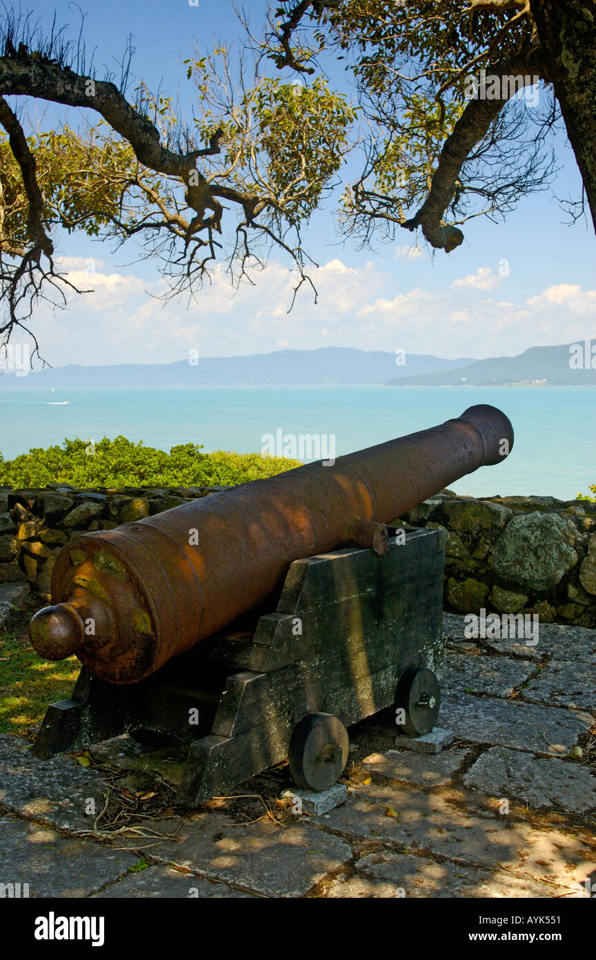 Florianopolis Brazil artillery Fort fortification Arms battery canon canonry force gunnery munitions weapon gun Defense Antique Stock Photo