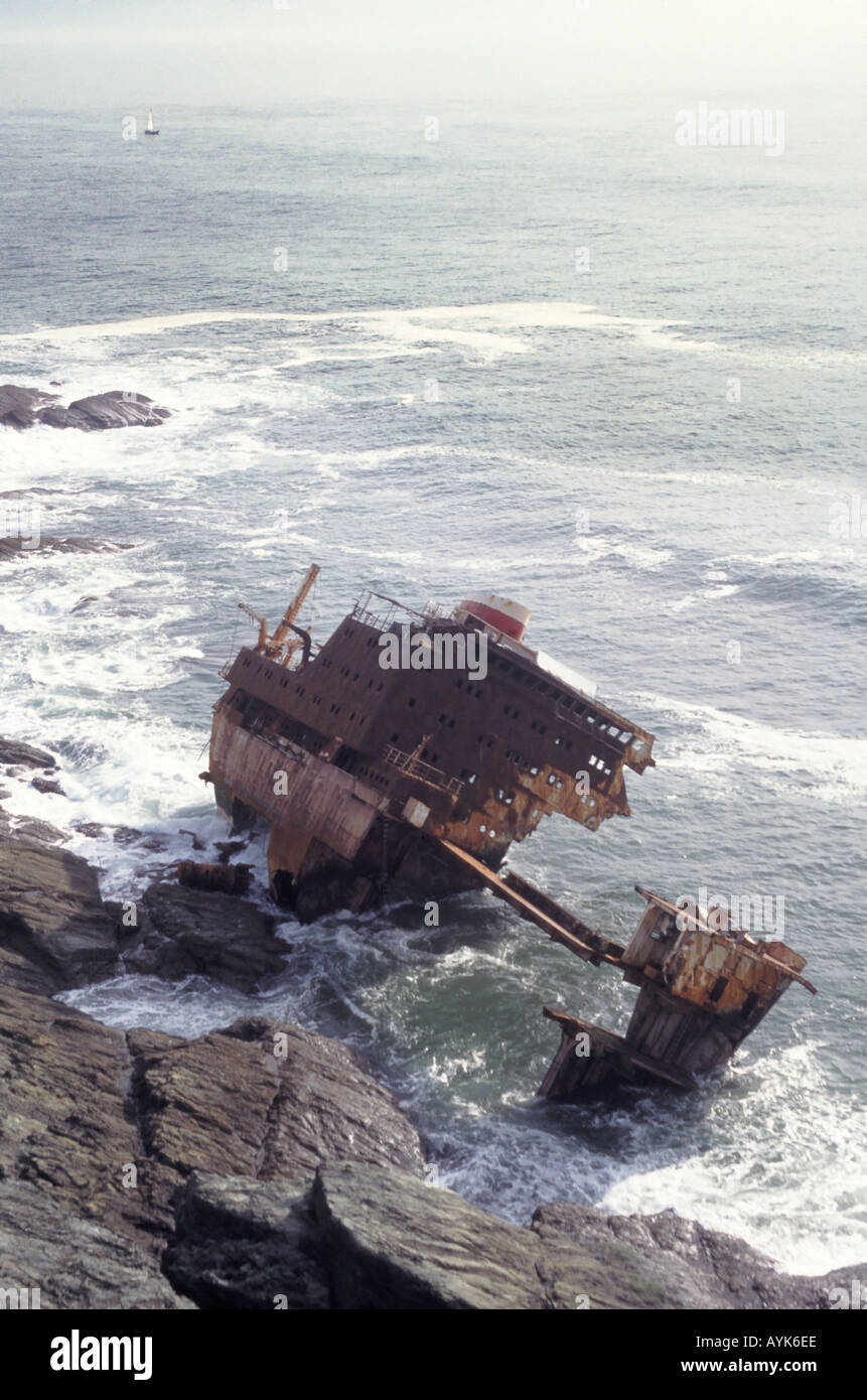 Shipwreck in landscape & seascape coastline hulk of cargo ship MV