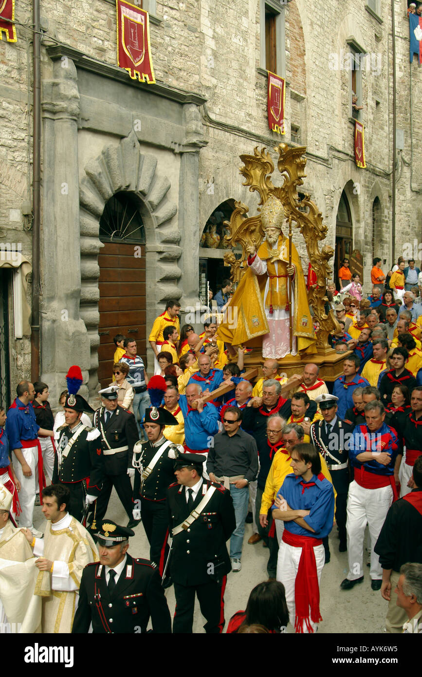 religious procession part of the Gubbio Ceri race day on May 15 Stock Photo