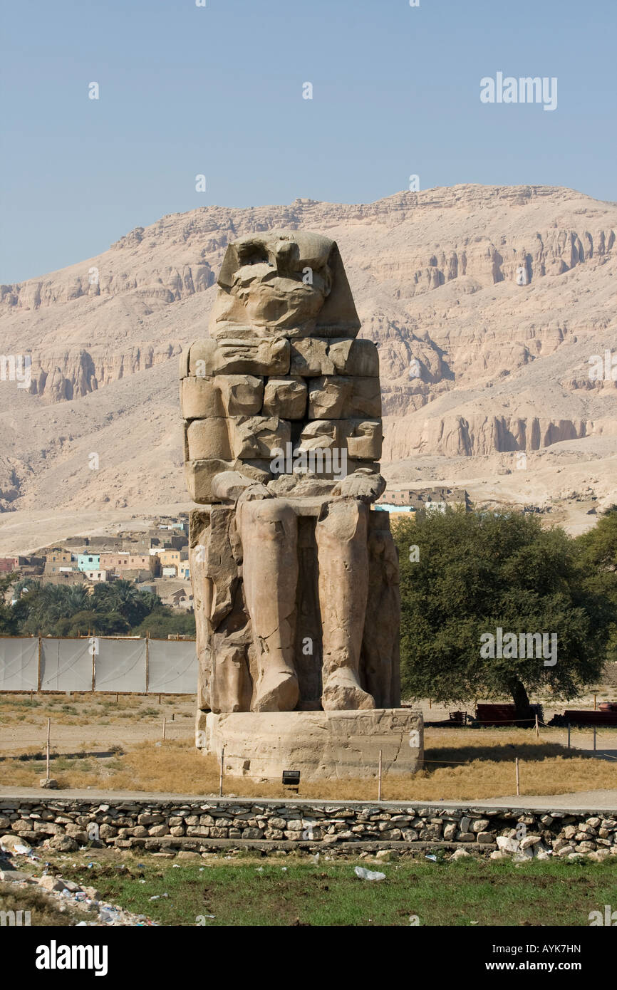 Colossi of Memnon West Bank Luxor Nile Valley Egypt Stock Photo