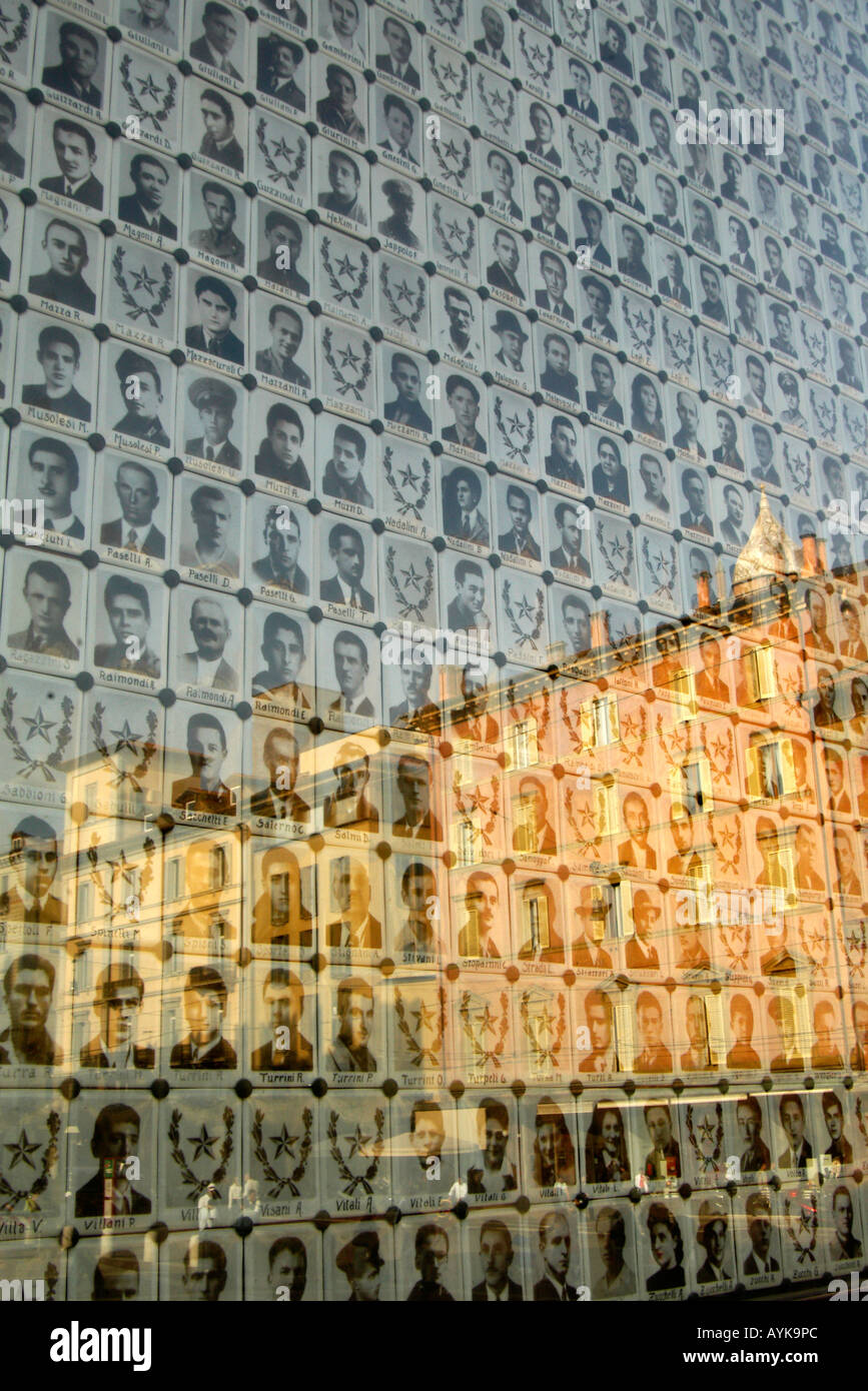 Bologna Reflection of Bologna in photographs of martyrs of the Second World War upright vertical portrait Stock Photo