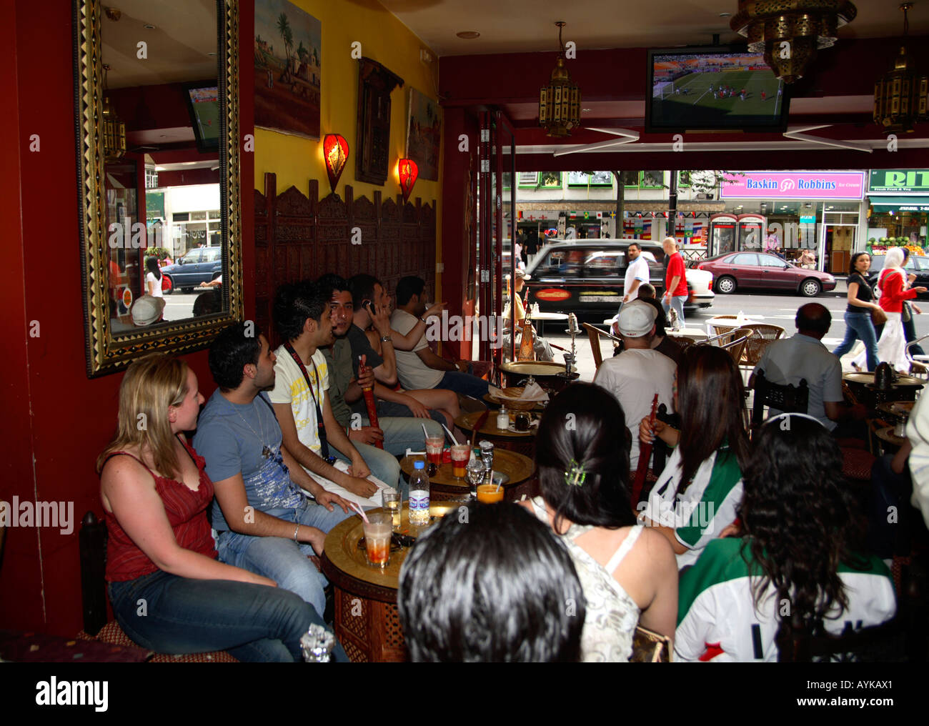 Iranian fans watching their 2006 World Cup Finals game vs Mexico, Palms Palace Restaurant, Edgware Road, London Stock Photo