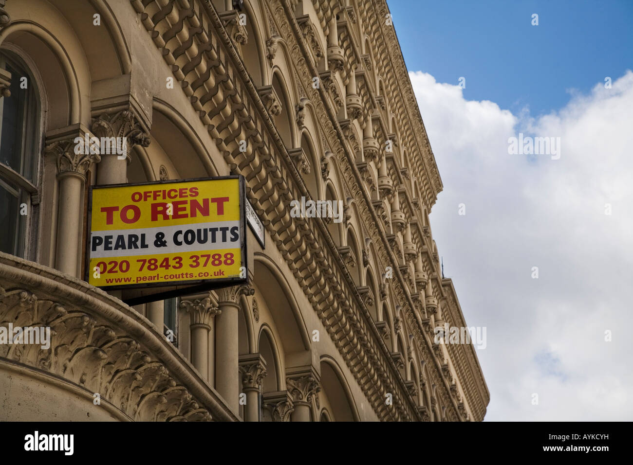 Offices to rent sign hanging off side of building in London Stock Photo