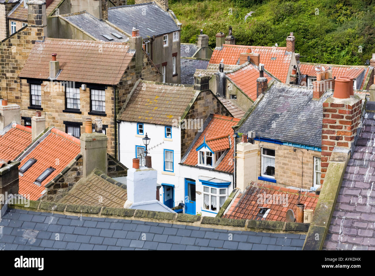 Looking down on the rooves of Staithes, North Yorkshire Stock Photo