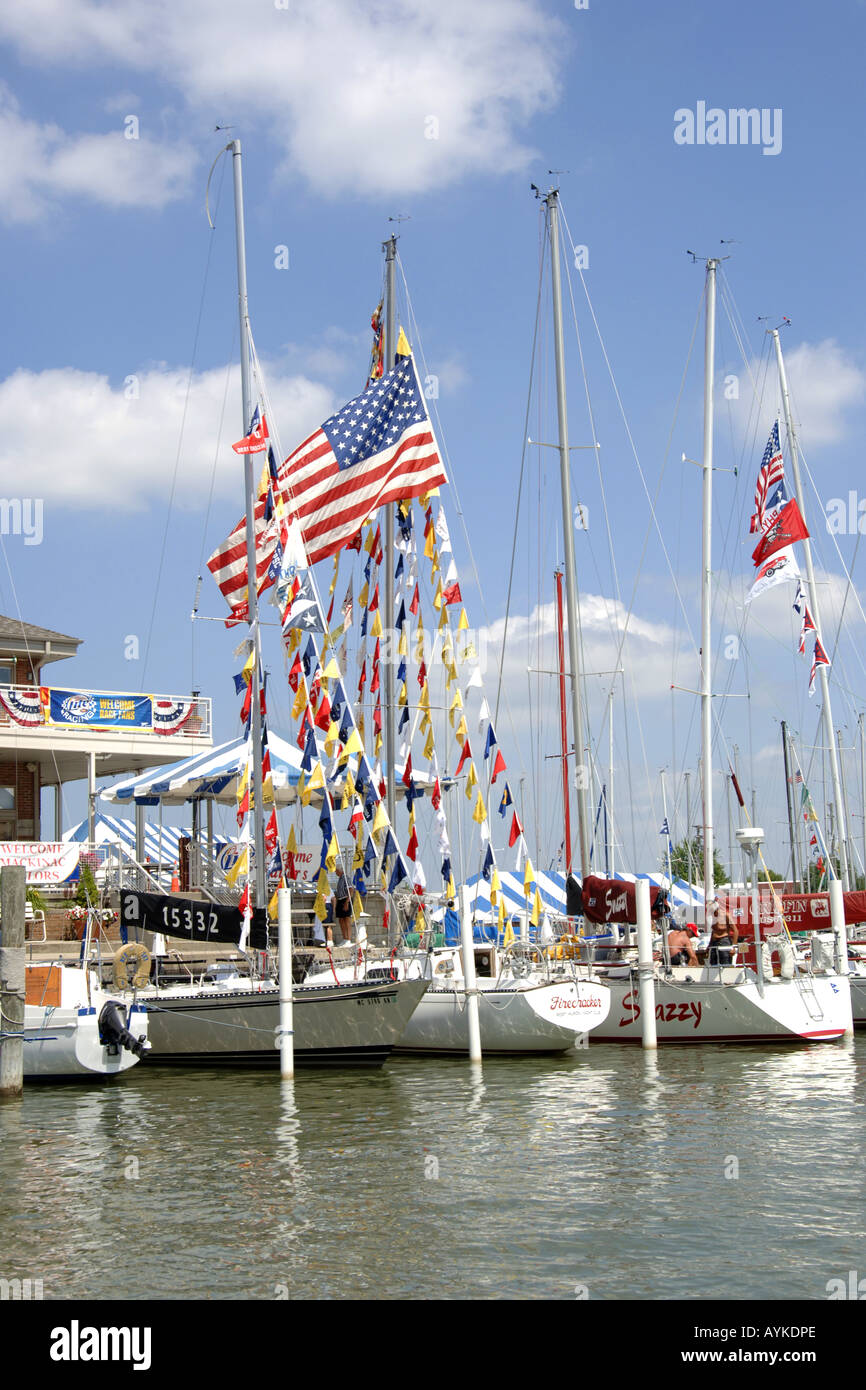 Boats and flags at the Port Huron July Regatta Michigan Stock Photo Alamy