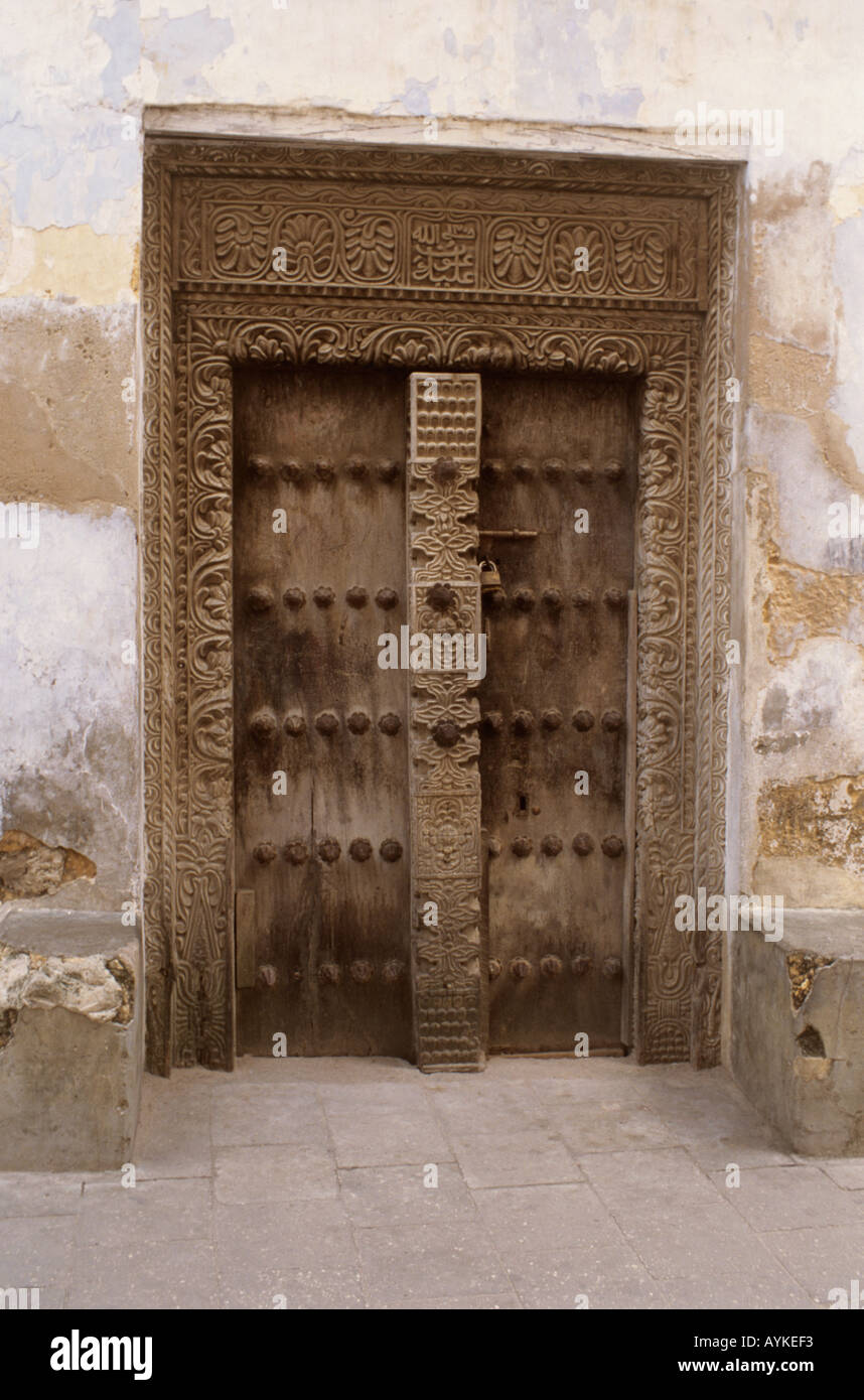 Carved wooden doors of stone town Stock Photo - Alamy