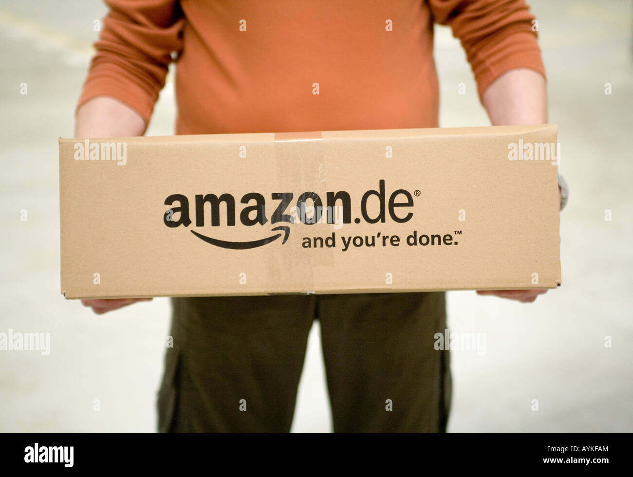 Distribution centre of the online order company amazon de ordered goods ready for shipping Stock Photo