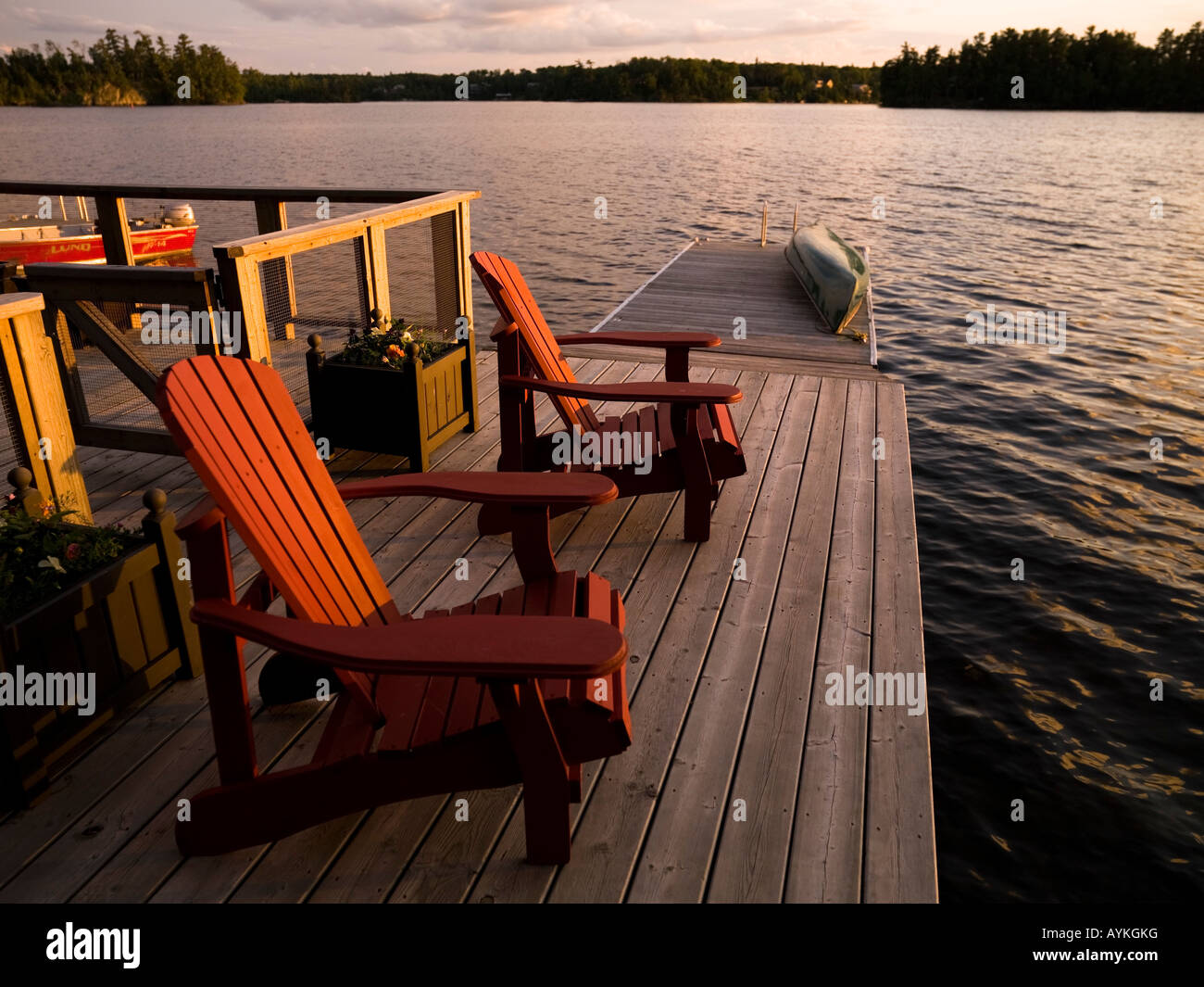 Lake of the Woods, Ontario, Canada, Adirondack chairs Stock Photo Alamy