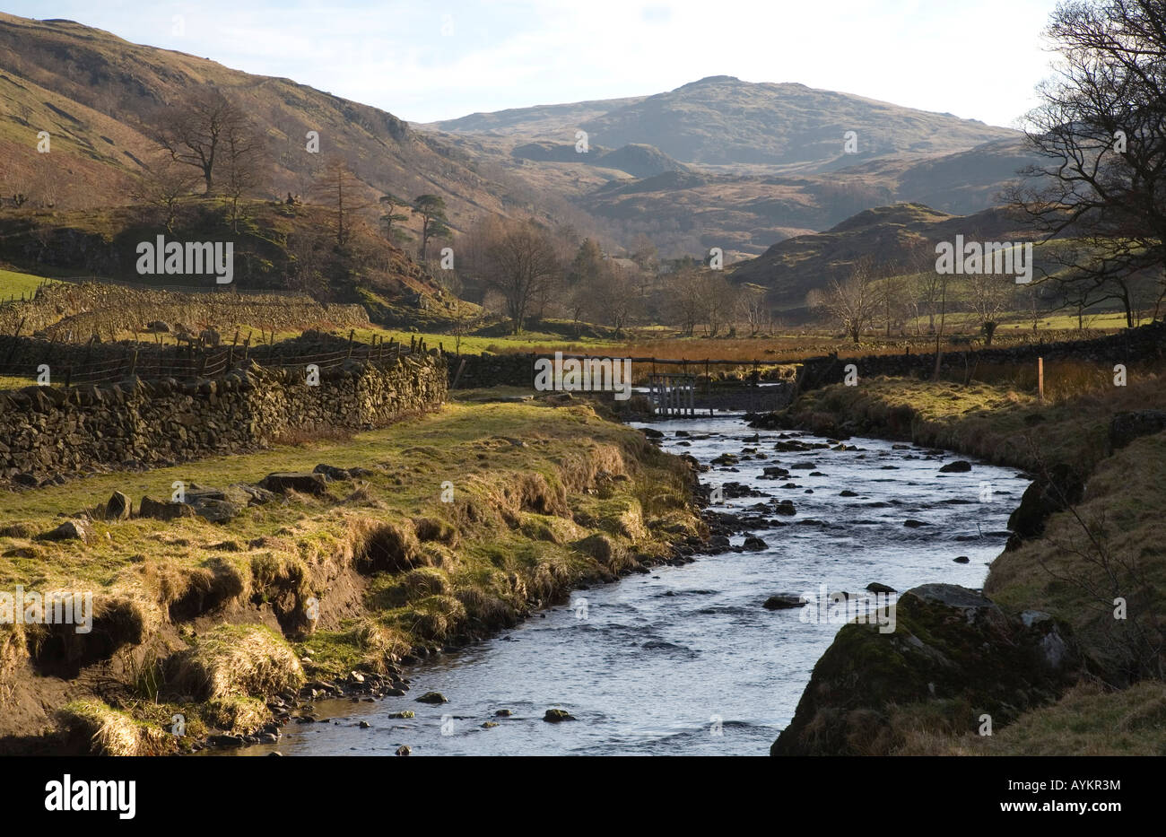 Watlendath Beck with Watlendath Fell in Distance Stock Photo