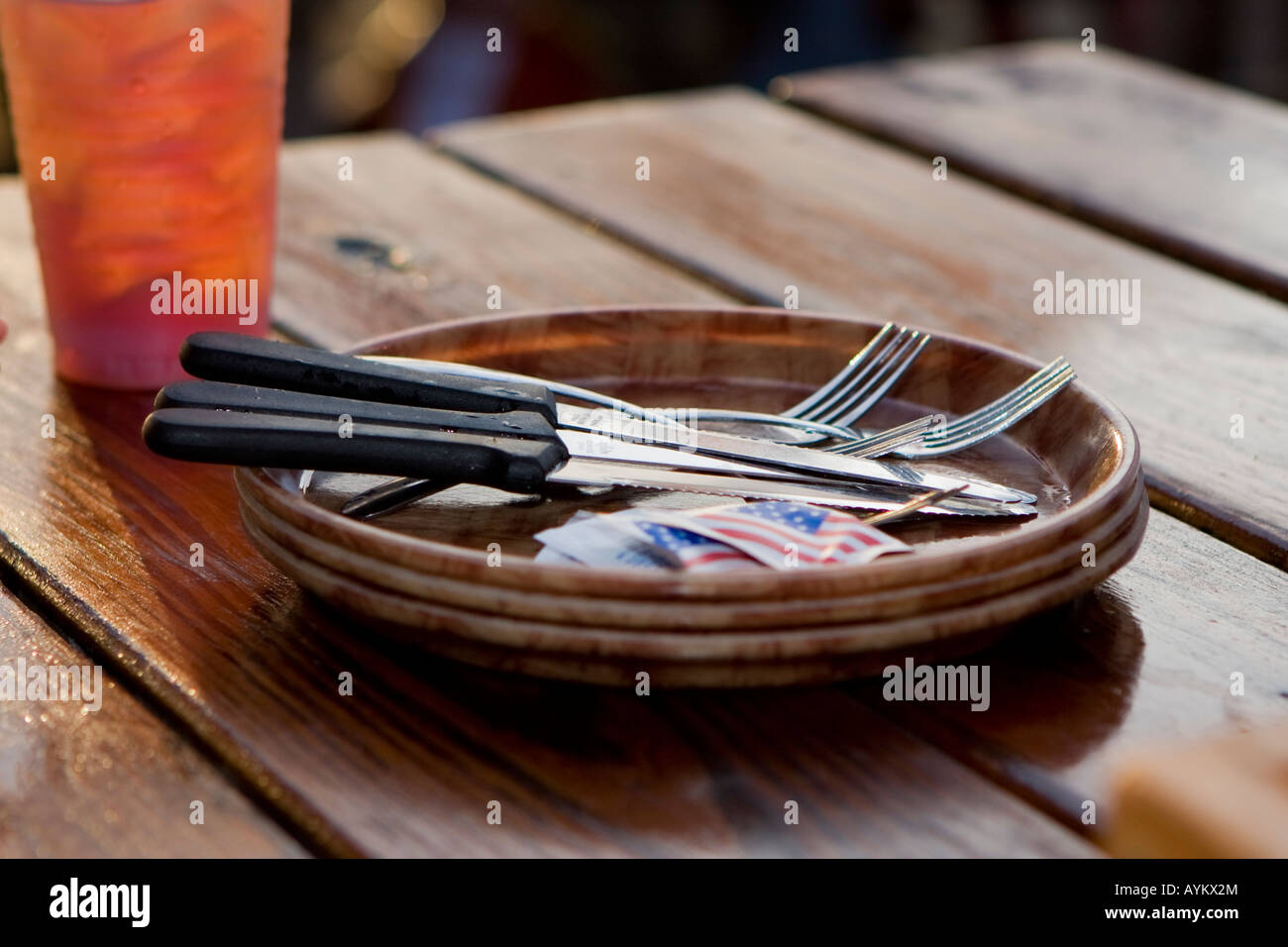 Plates, Silverware Napkins and a Drink Stock Photo Alamy