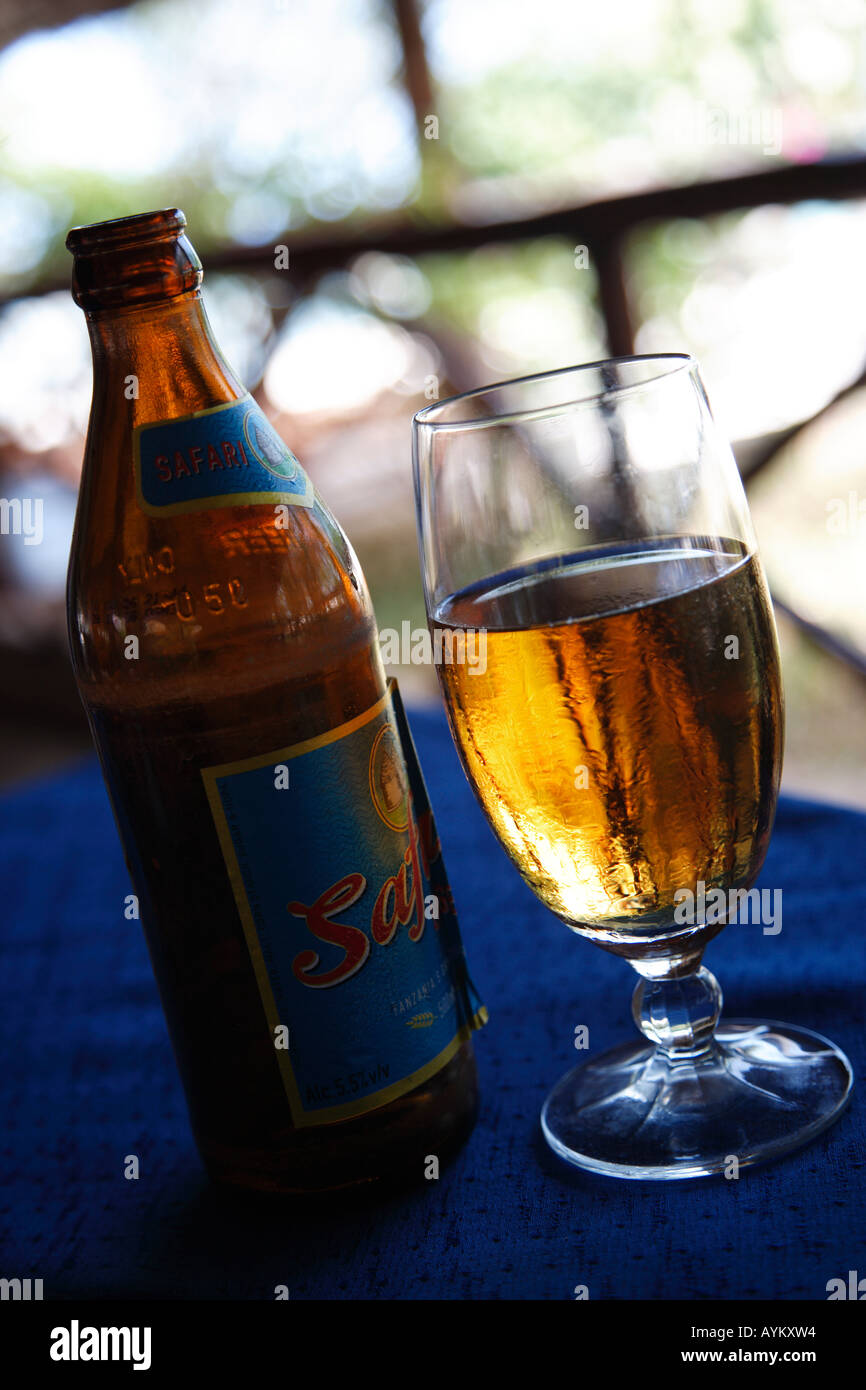 Bottle and Glass of Safari Lager Beer Zanzibar Tanzania Stock Photo Alamy