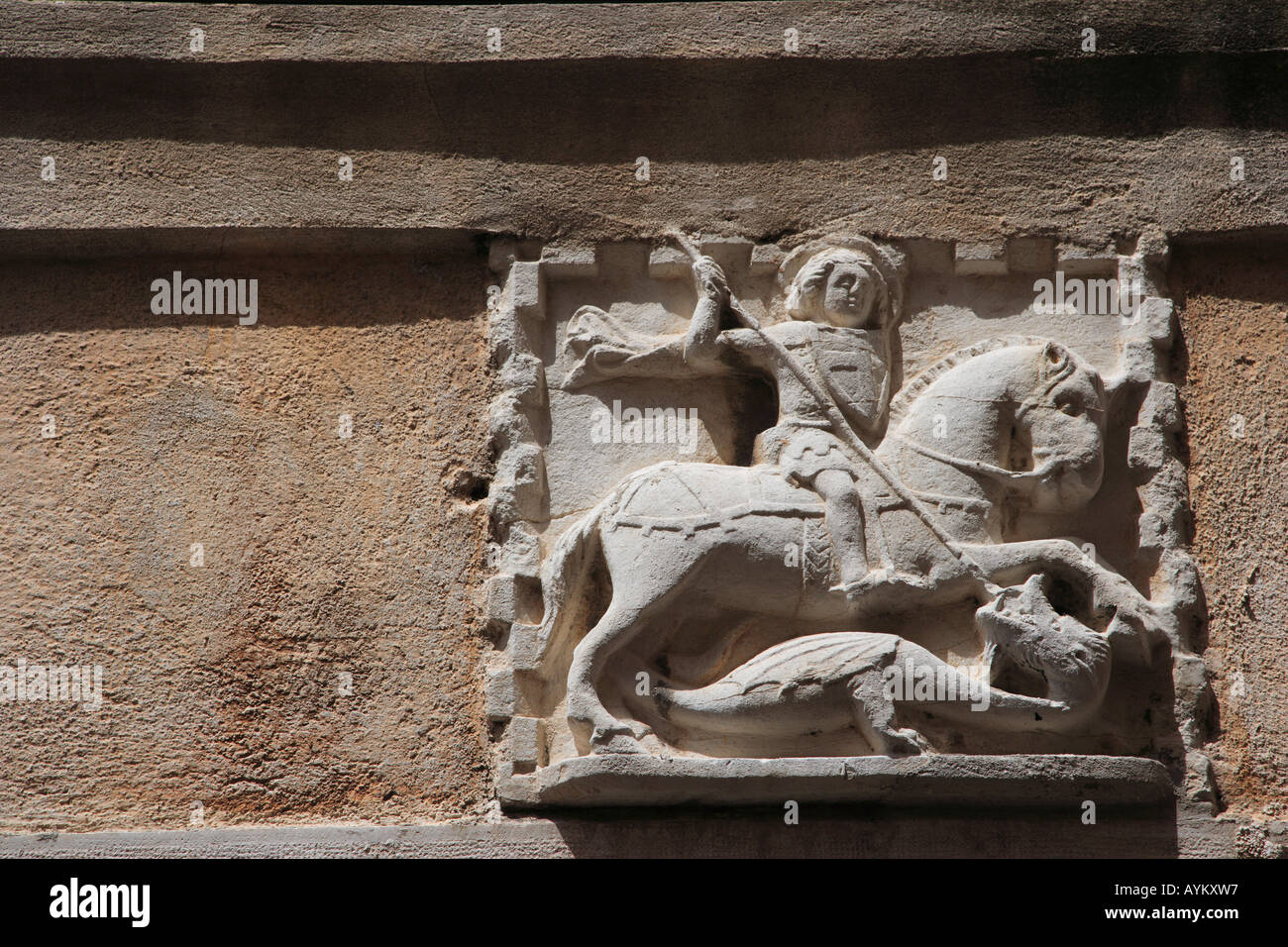 Wall carving of Saint George and the Dragon Piran Slovenia Stock Photo ...