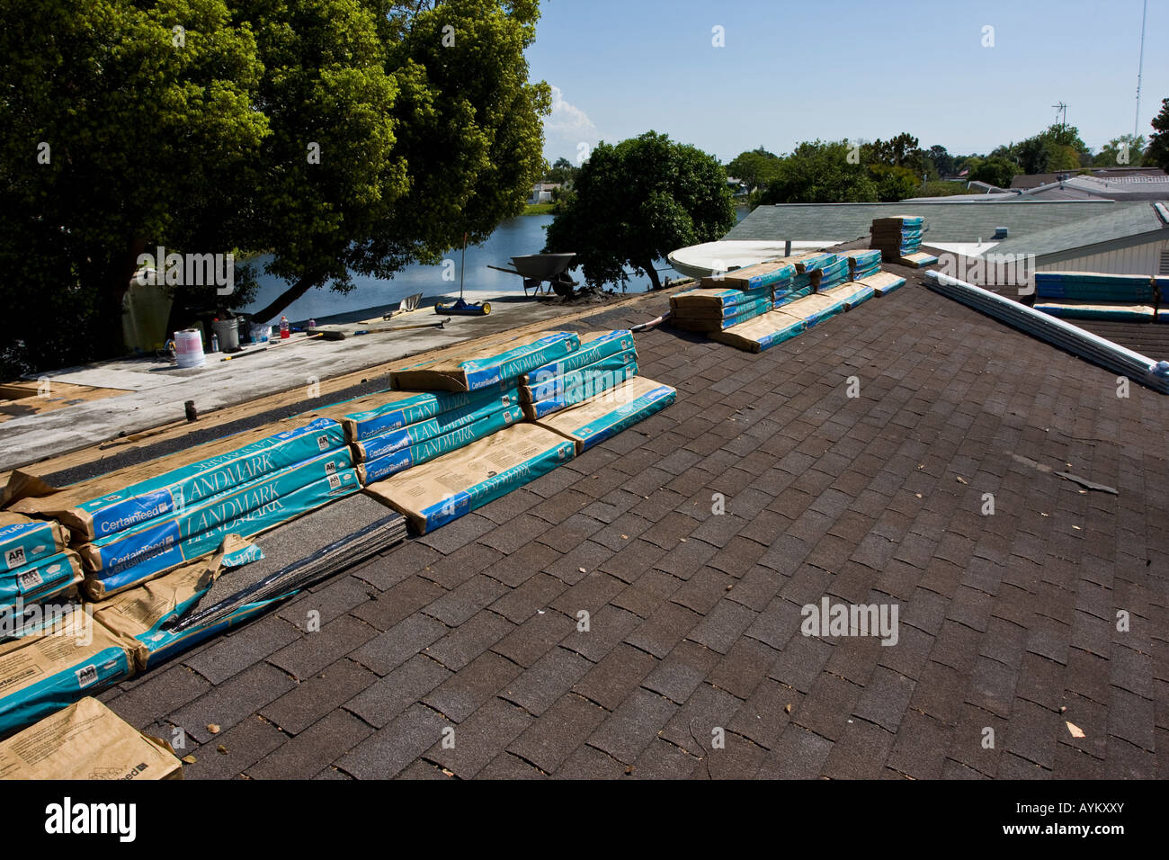 Roofing Shingles Stacked for Installation Stock Photo: 17134754 - Alamy How To Stack Shingles On A Roof