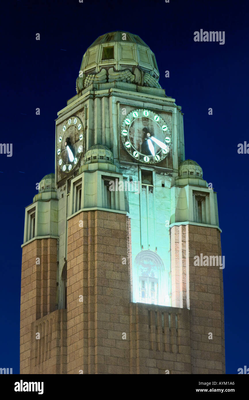 Clock tower of the Helsinki Railway station, Helsinki, Finland Stock