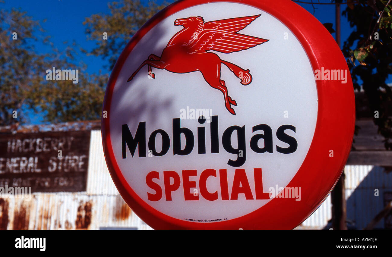 Mobilgas sign at the Route 66 Visitors Center in Hackberry Arizona Stock Photo